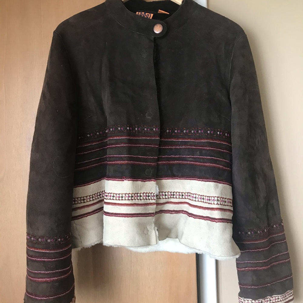 Tory Burch hand embroidered shearling jacket